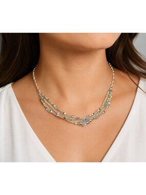 REIMAGINED 18” Adjustable AB Crystal Multi-Strand Necklace Heart Clasp NWT